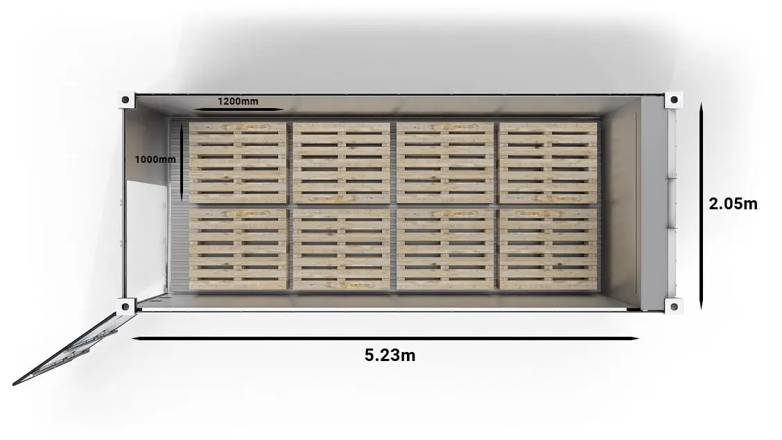 Standard Pallets in 20ft UltraFreezer Refrigerated Container