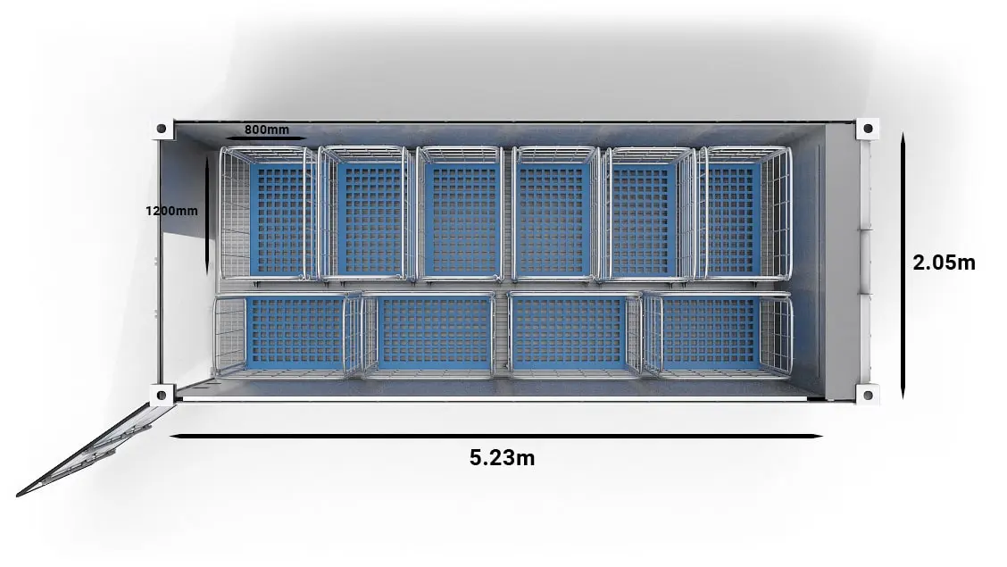 Trolleys in 20ft UltraFreezer Refrigerated Container