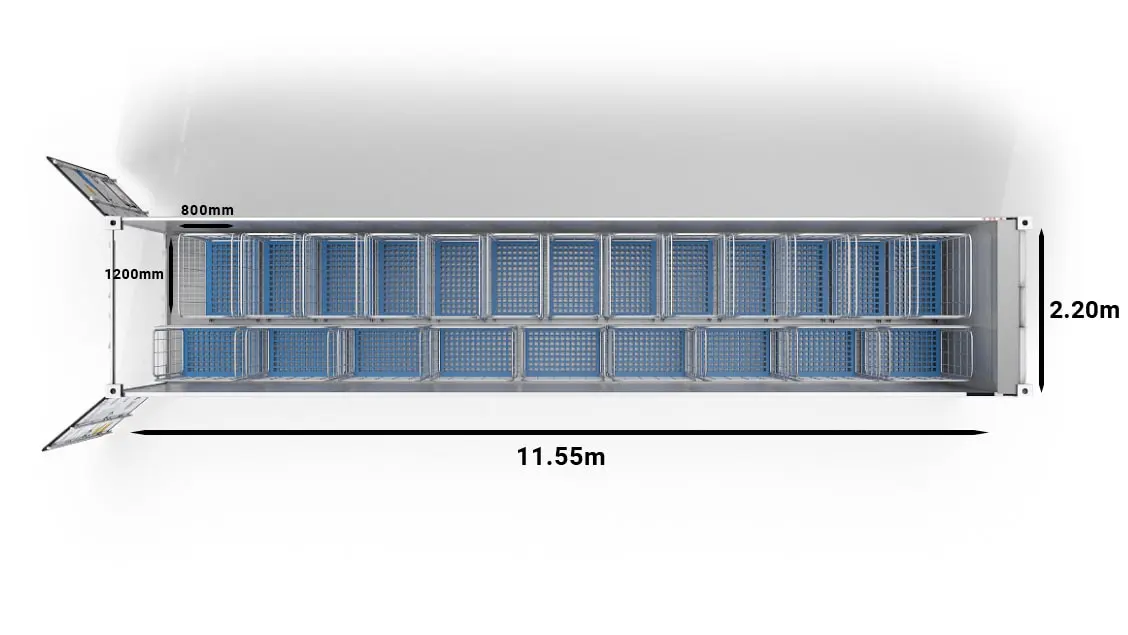 Trolleys in 40ft UltraFreezer Refrigerated Container