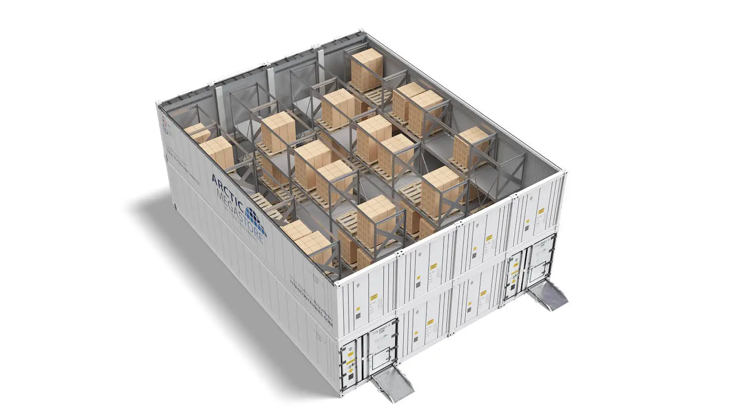 断熱された壁面と床を備えた、Arctic MegaStore温度管理型保管コンテナの内部。